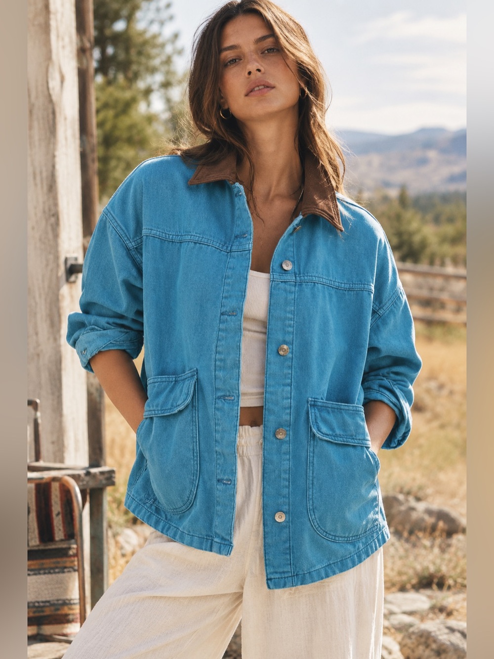 NWT Free People Lemon Denim Chore Jacket Mariblue